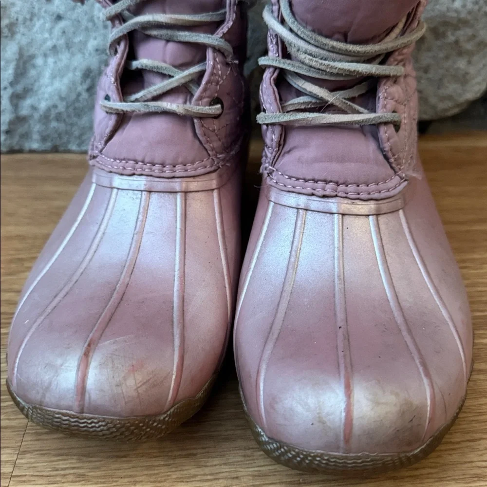Sperry Saltwater Rose Pink rubber duck Boots quilted nylon youth size 5